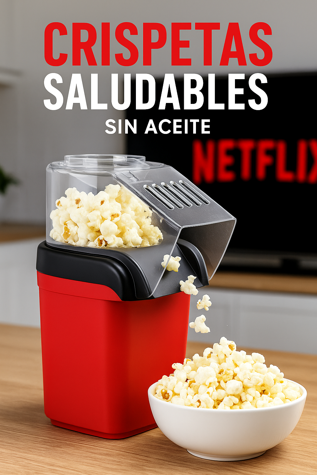 Crispetera PopAir 1200W – Palomitas sin grasa en 3 minutos